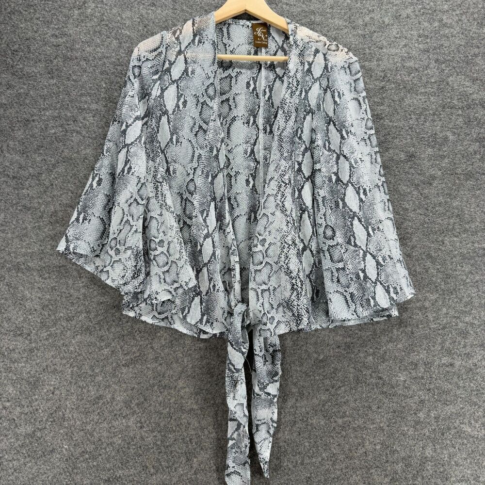 Jackeez & Nicolz Top Women M Medium Gray Animal Print Tie Up Open Front V-Neck
